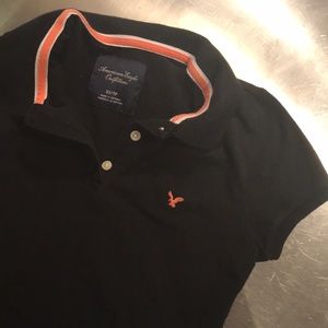 Tight Black Polo with Peach Collar Lining